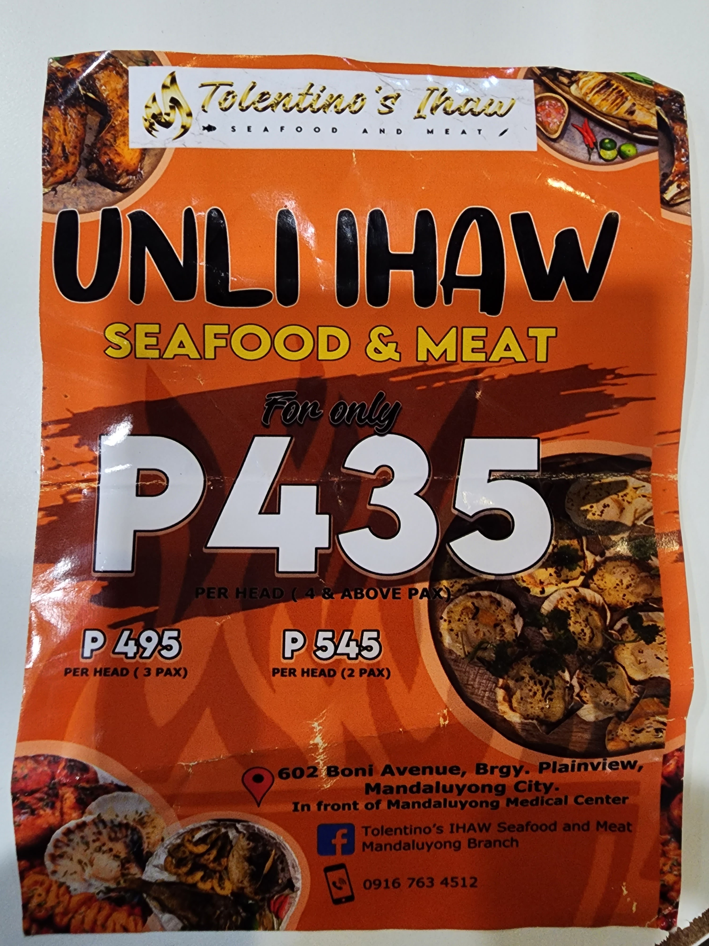 olentino's Unli Ihaw Seafood & Meat Eat-All-You-Can Inihaw PRICE LIST