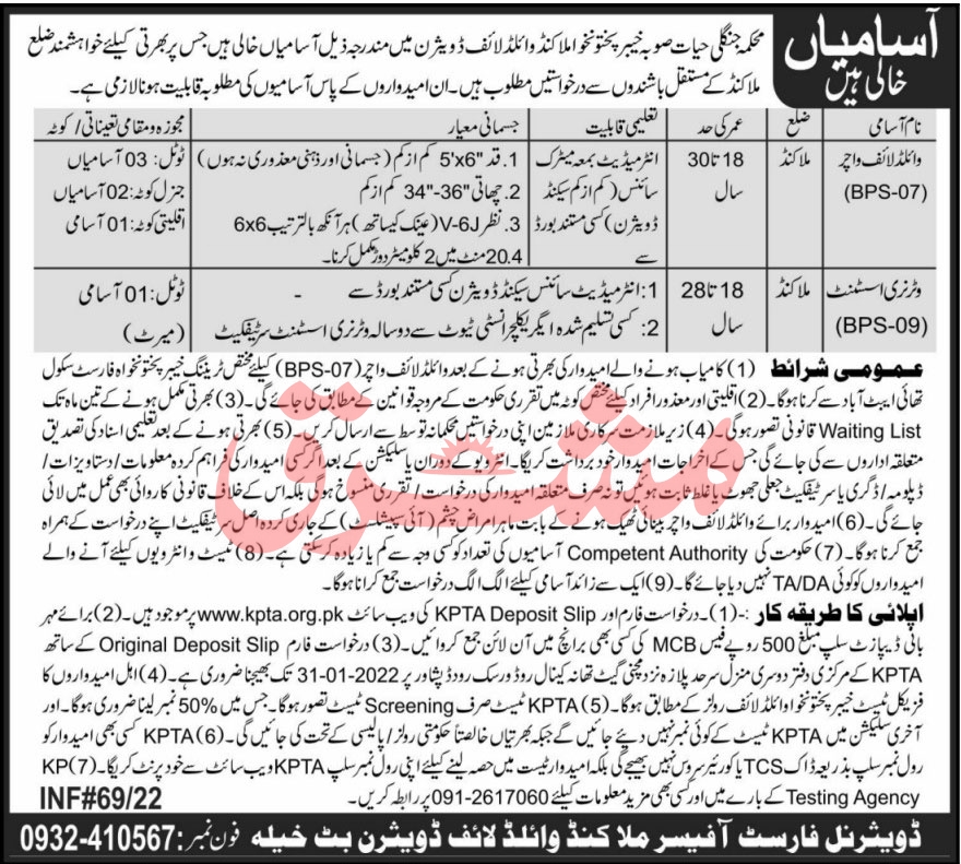 Wildlife Department KPK Jobs 2022 Application Form Download