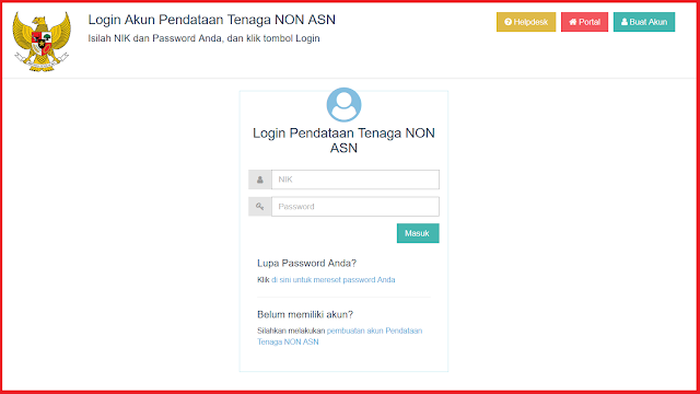 Laman Login Pendataan Tenaga Non ASN