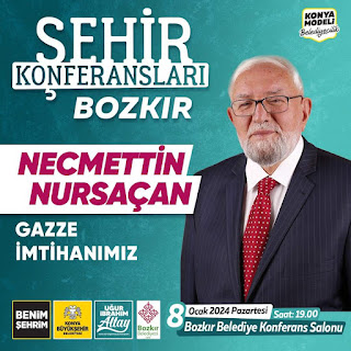 Bozkır'da Nursaçan hoca tarafından Gazze konulu konferans düzenlenecek.