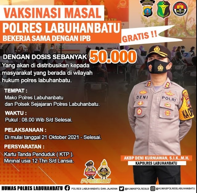 Mulai Kamis, Polres Labuhanbatu Sasar 50.000  Penerima Vaksin Covid-19