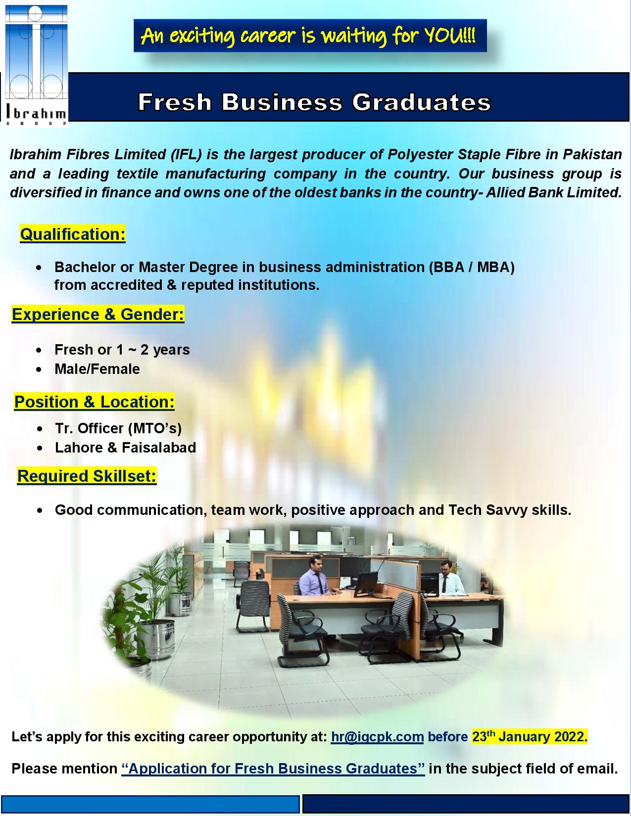 Ibrahim Fibres Ltd. Jobs Fresh Business Graduates 2022