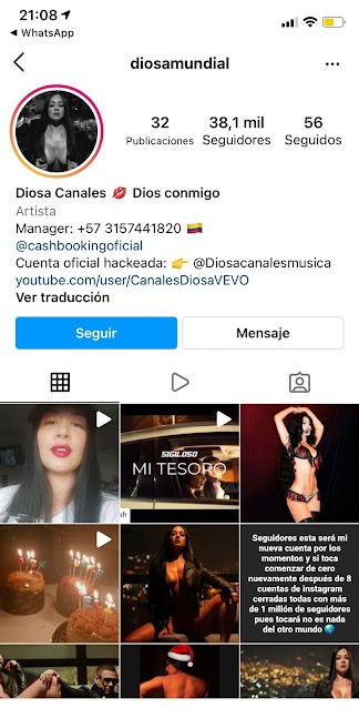 Diosa Canales denuncia que fue hackeada su cuenta de Instagram
