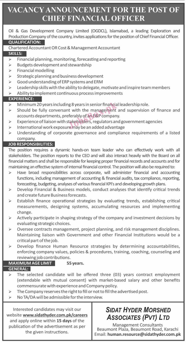 www.sidathyder.com/careers - OGDCL Oil & Gas Development Company Limited Jobs 2021 in Pakistan