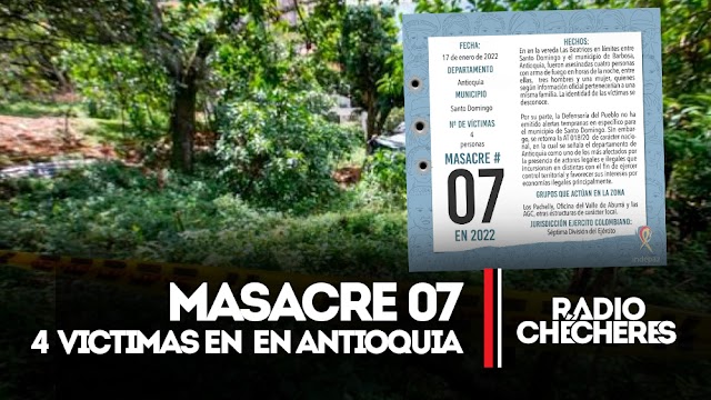 Masacre 07: Cuatro personas fueron asesinadas en Antioquia, Colombia