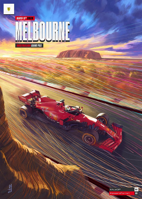 Formula 1 yarışları melbourne ayağına ait ferrari posteri