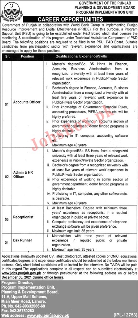 www.jobs.punjab.gov.pk - Planning & Development Board Punjab Jobs 2022 in Pakistan