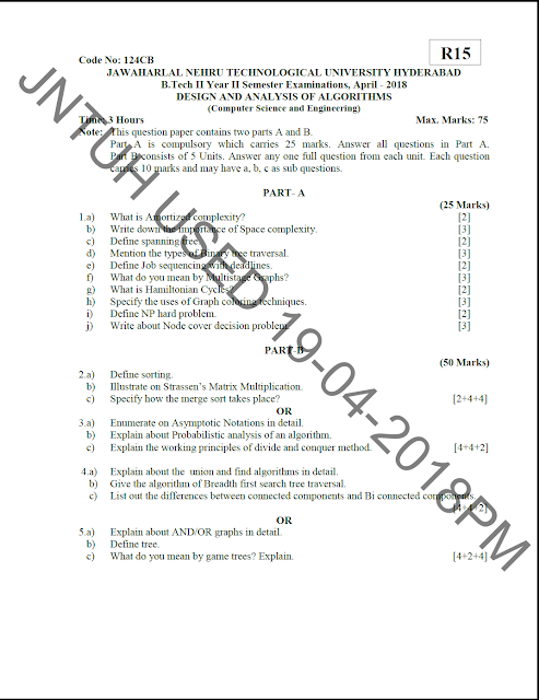 Skyscraper bathing Hollywood JNTUH B.Tech design and analysis of algorithms April - 2018 Question Paper  - University Question Papers
