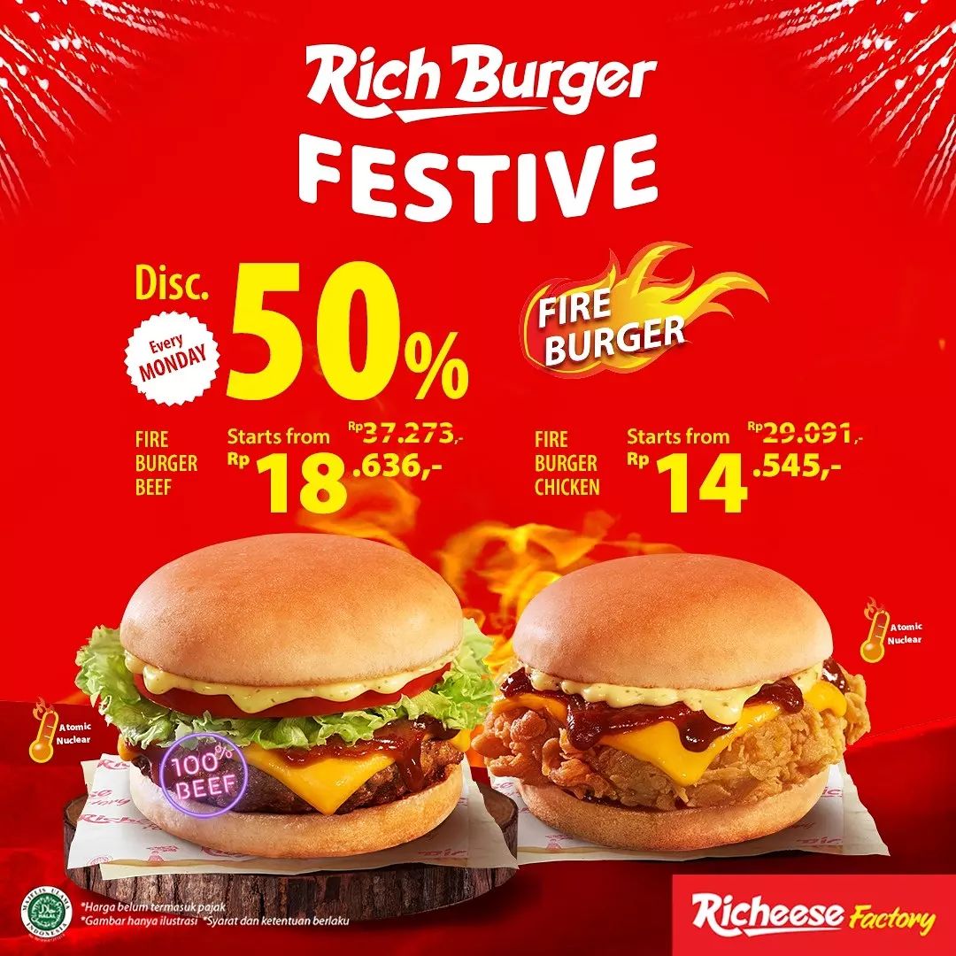 Rich Burger Festive - Diskon 50% - Special Price - Buy 2 Get 3 di Richeese Factory