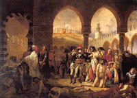 Napoleon Visiting the Plague Victims of Jaffa by Antoine Jean Gros, a neoclassical painting related to the Barque of Dante.