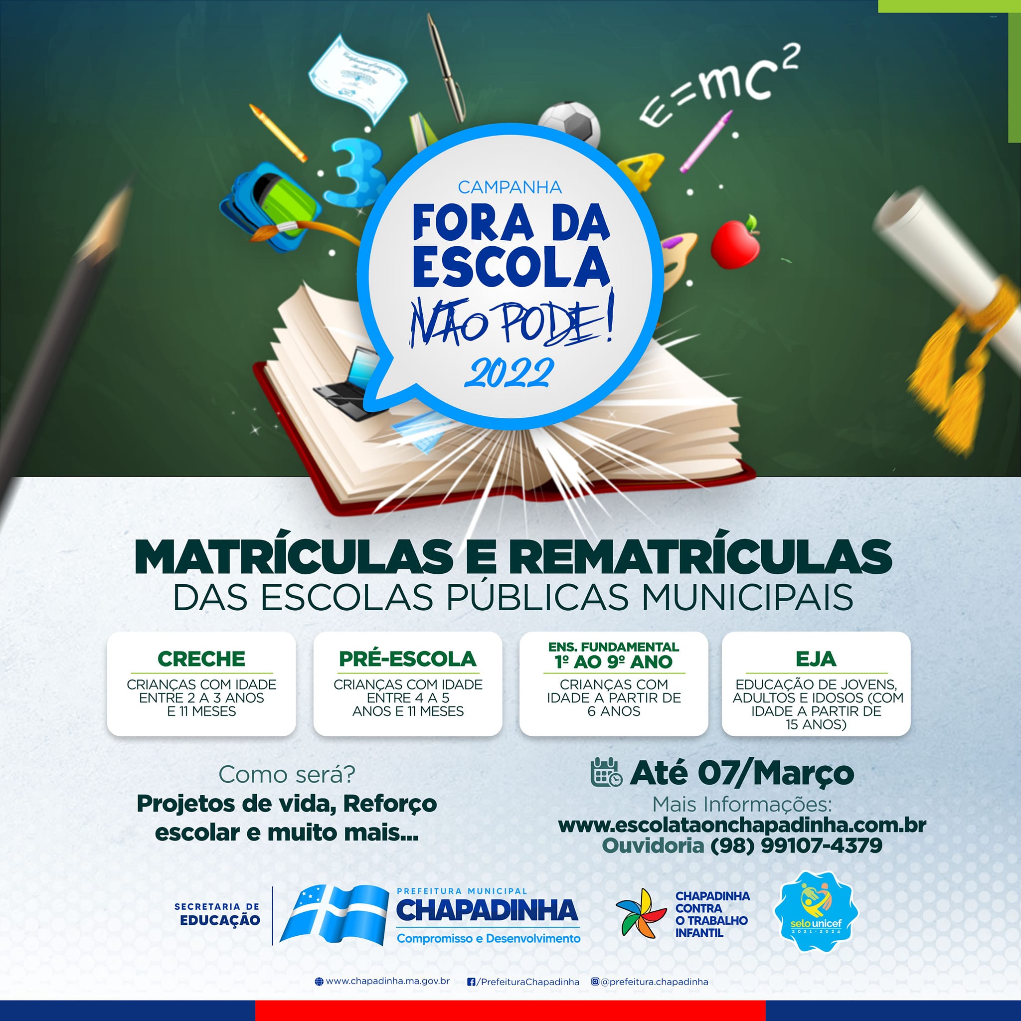 Abertas as matrículas 2022 nas escolas da Rede Municipal de Ensino de Chapadinha