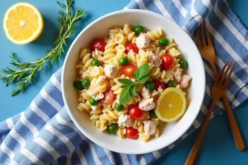 Summer Crab Pasta Salad with fresh herbs and lemon.