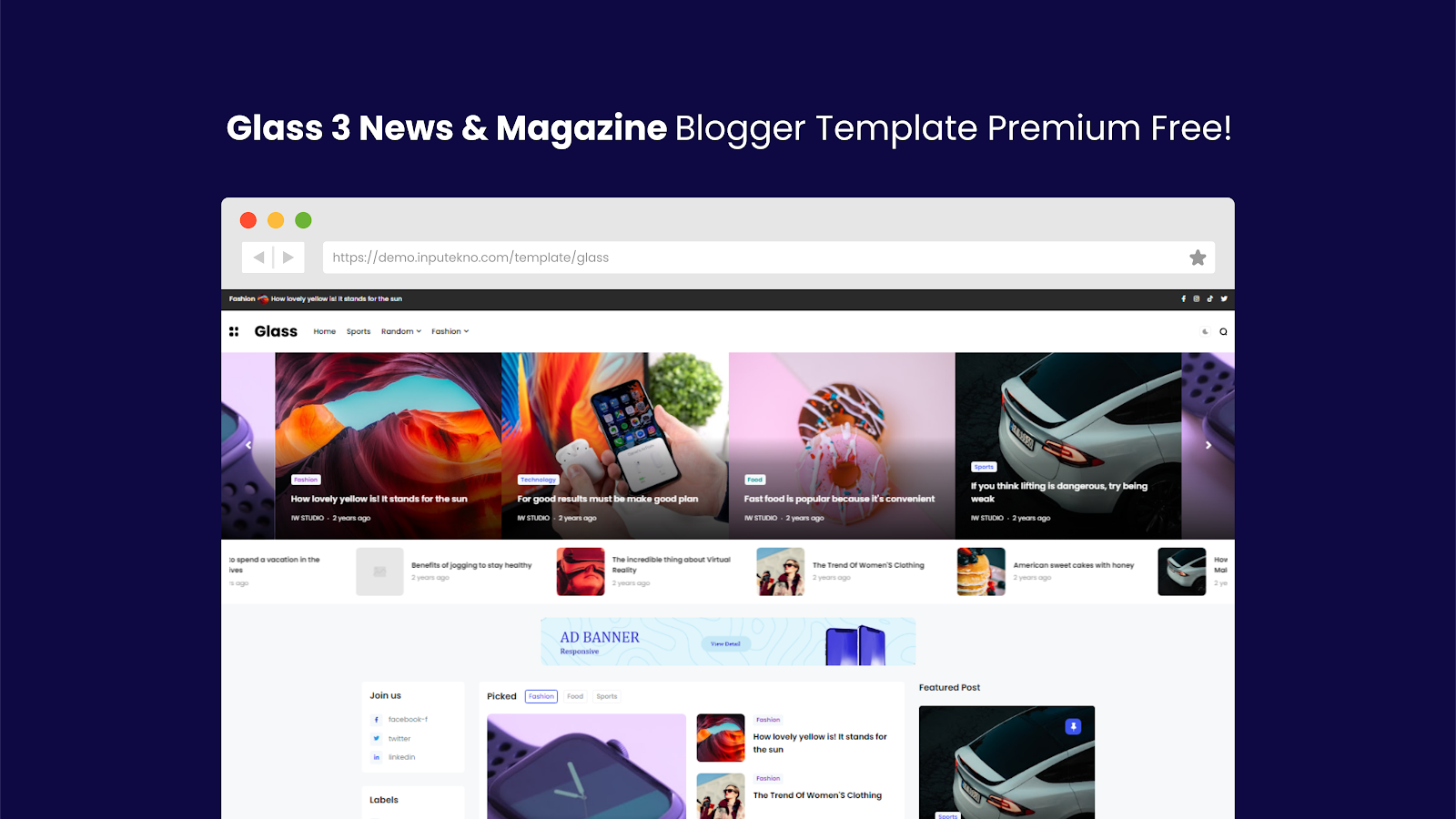 Glass 3 News & Magazine Blogger Template Free