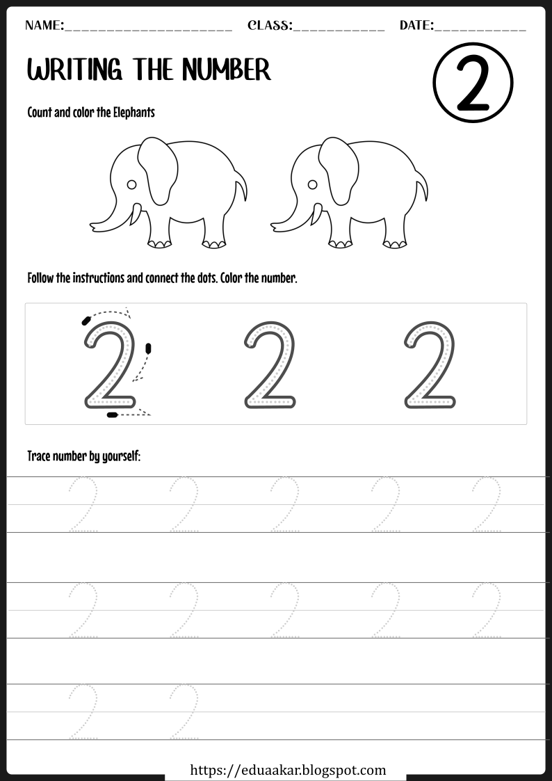 Number 2 Count and Tracing Worksheet for Preschool