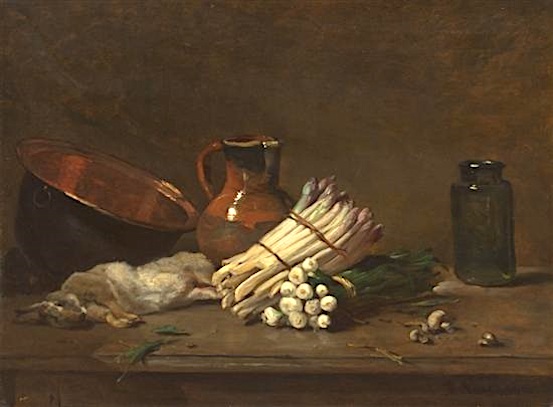 Philippe Rousseau (1816-1887), Nature morte avec Bottes d'Asperges et d'Oignons, Collection privée