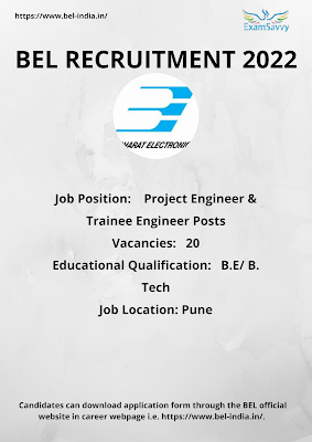 BEL Bharat Electronic Limited invites online application for recruitment of Project Engineer & Trainee Engineer Posts.