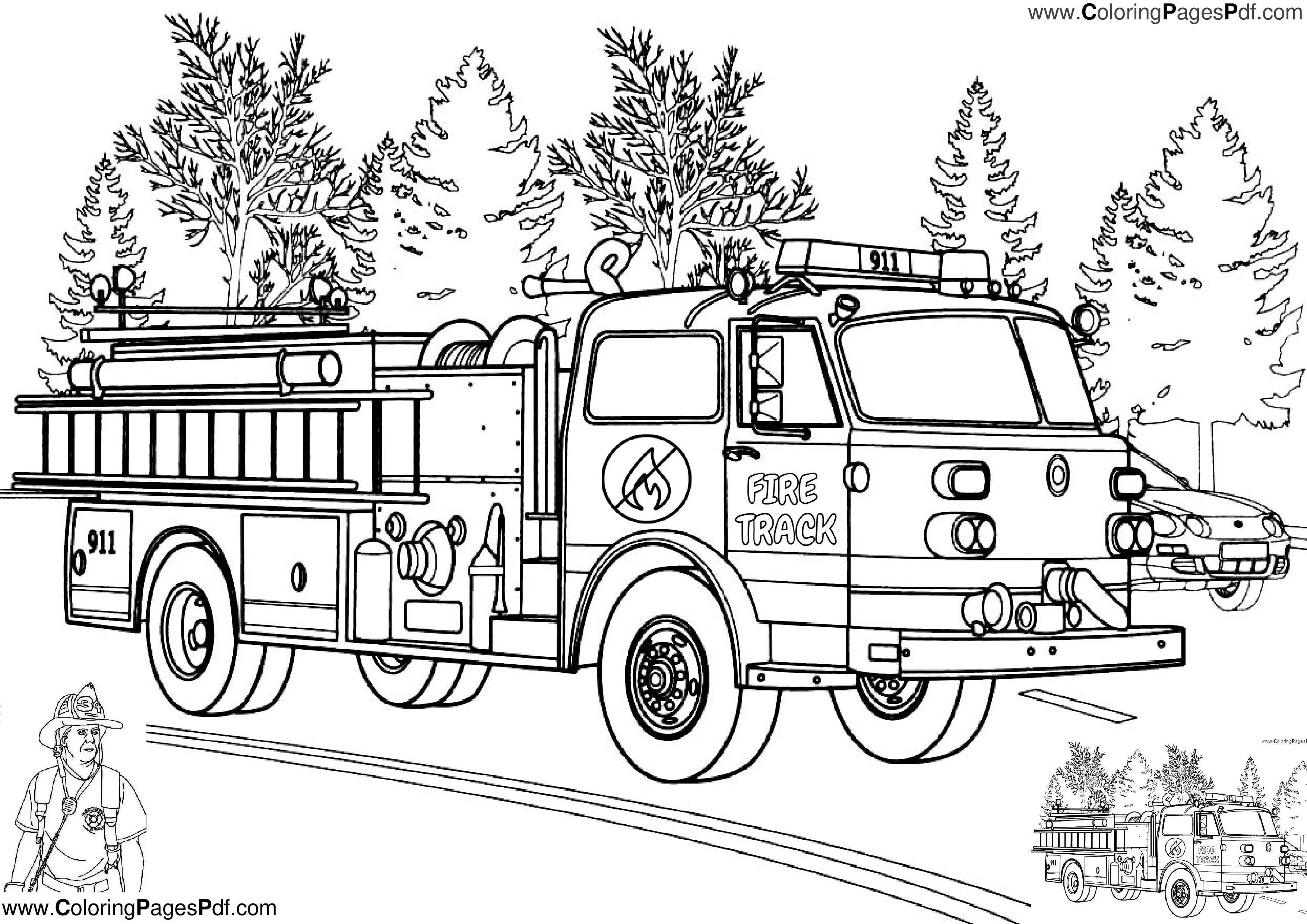 Fire truck coloring pages for adults