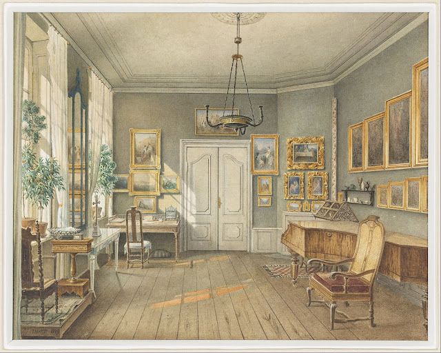 Fanny Mendelssohn's music room at her home with her husband in Berlin (Julius Eduard Wilhelm Helfft)