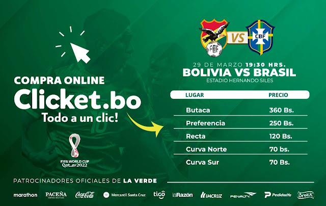 Venta de Entradas Bolivia vs Brasil