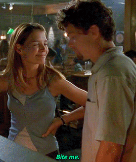 Pacey literally biting Joey after she tells him to bite her in the non literal sense