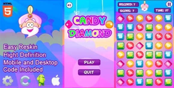 Candy Diamond v1.1 – Jogo HTML5 e Mobile .capx