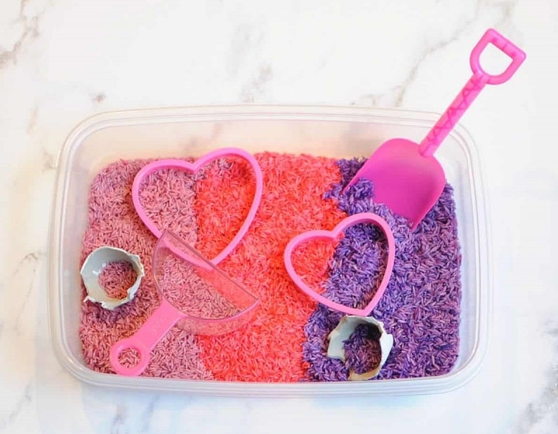 multicolour valentines sensory tub for toddlers