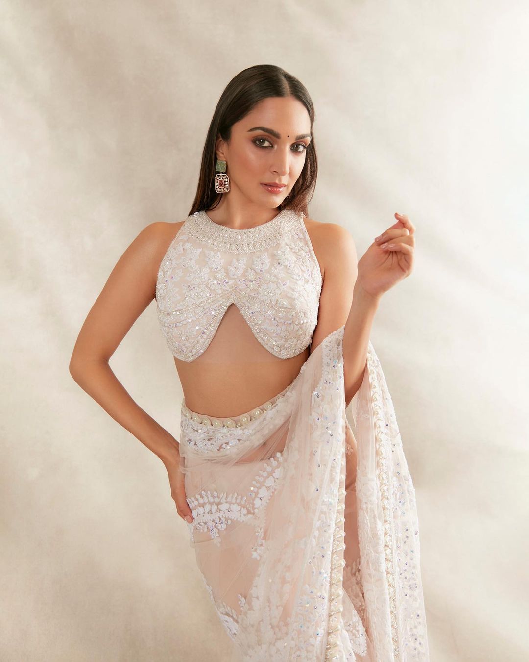 Saree Blouse Designs 2022. Kiara Advani in a white Infinity Blouse