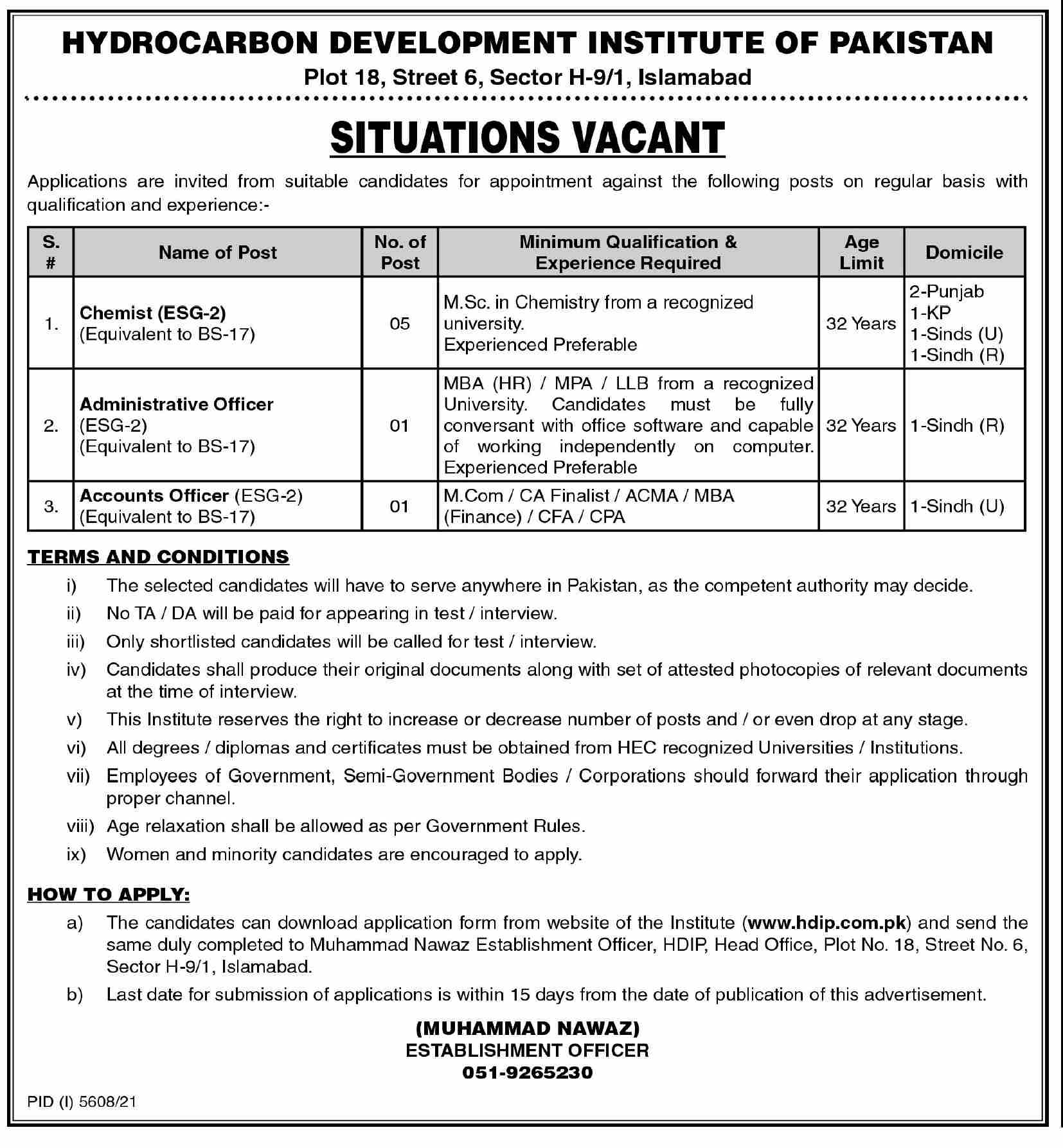 Hydrocarbon Development Institute of Pakistan Jobs 2022