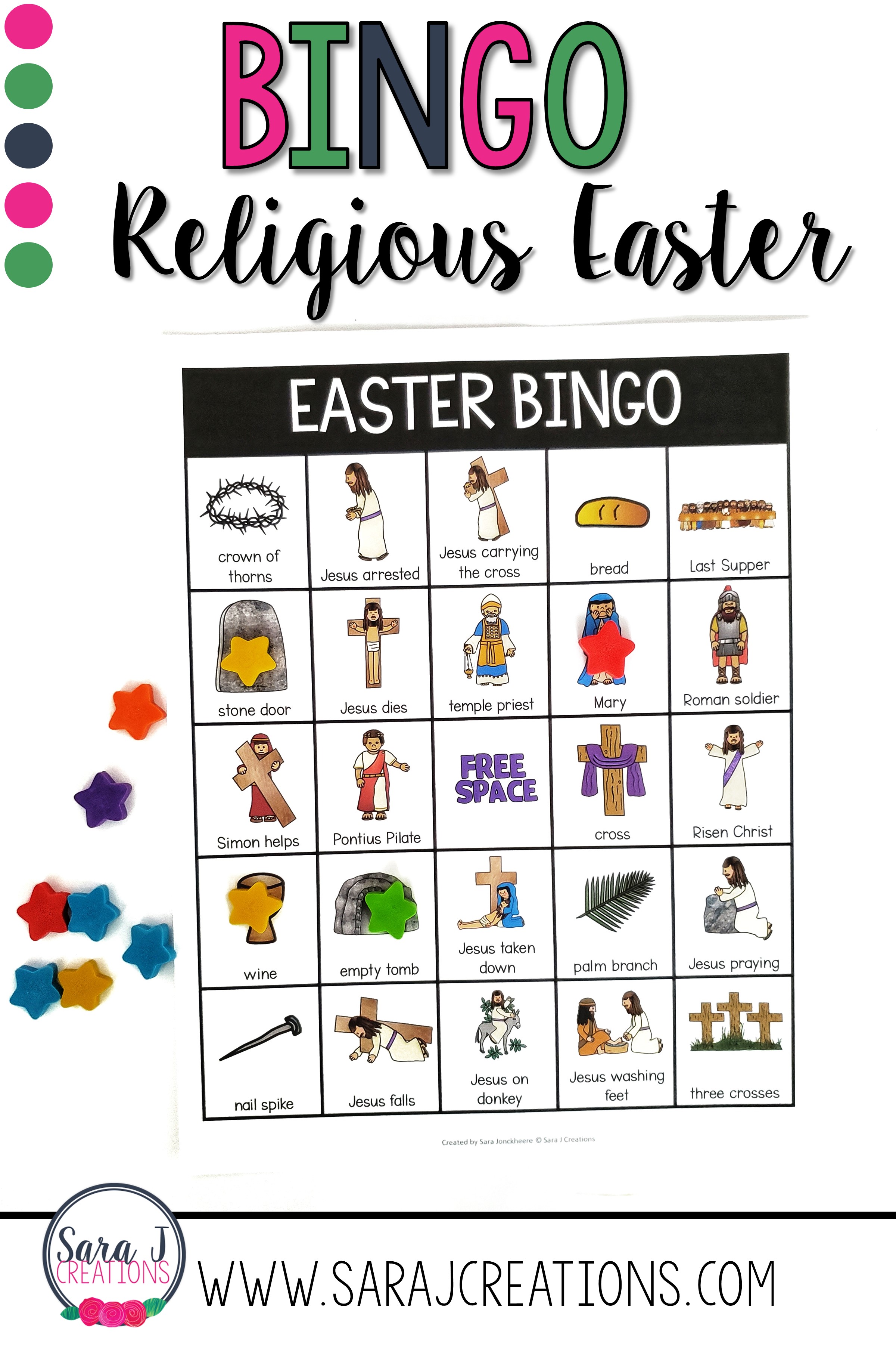 Religious Easter Bingo is a fun game for kids to play to review Holy Week and the story of Easter.  I love that this keeps the focus on Jesus instead of the Easter Bunny.