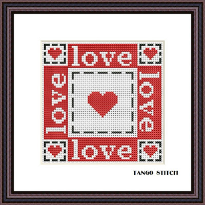 Love red heart easy cross stitch needlecraft embroidery