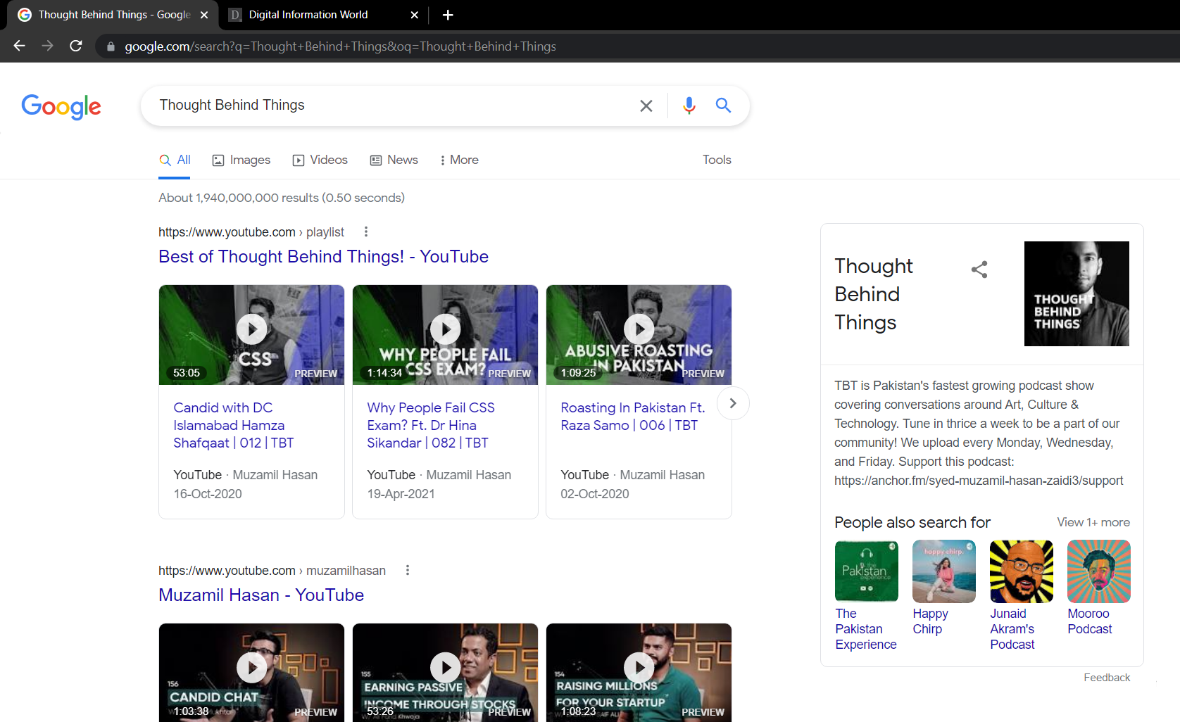 Thought Behind Things, podcast in Google search info panel