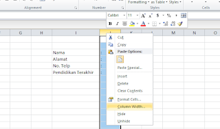 cara membuat titik dua sejajar rata kanan di excel