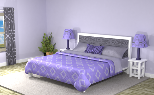 French Lilac (#C8C4DA) Monochromatic Room with Patterns