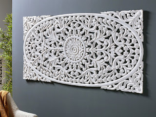 Cabecero blanco tallado decorado mandala