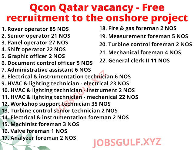 Qcon Qatar vacancy - Free recruitment to the onshore project
