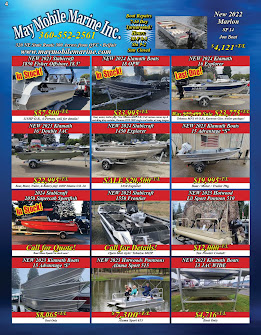 May Mobile Marine: Klamath, Hotwoods, Marlon Boats, Tohatsu OB Motors, EZ Loader Karavan Trailers!!