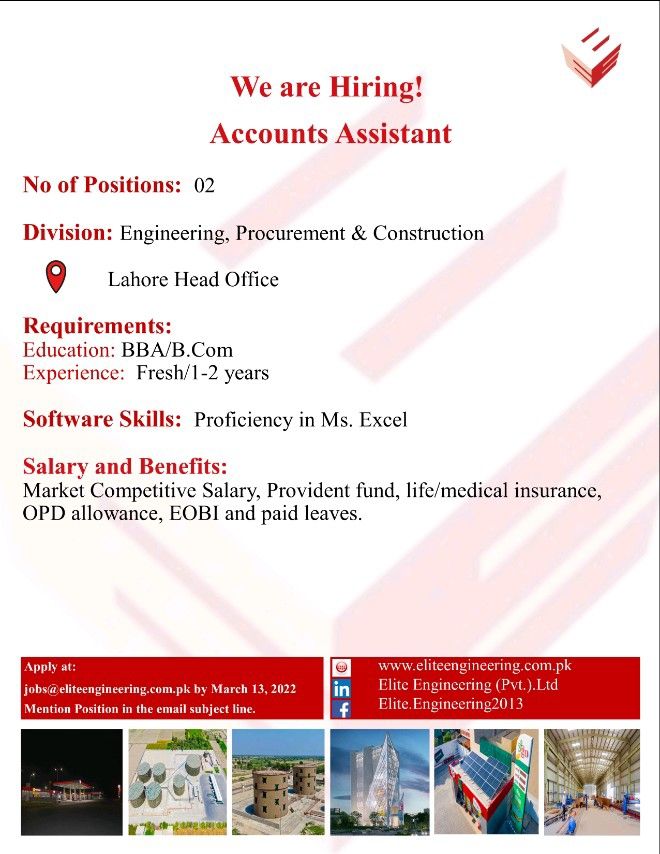 Elite Engineering Pvt Ltd Jobs Accounts Assistant