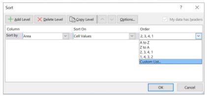 تدريب فرز مخصص في Excel