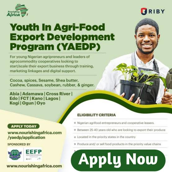 Application Portal Just Open: Apply Youth in Agrifood Export Development Program (YAEDP)[Locations: Abia, Adamawa, Cross River, Edo, FCT, Kano, Kaduna, Kogi, Lagos, Ogun, and Oyo]