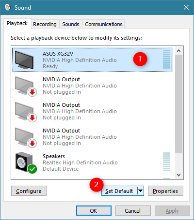 set default monitor pc tidak ada suara