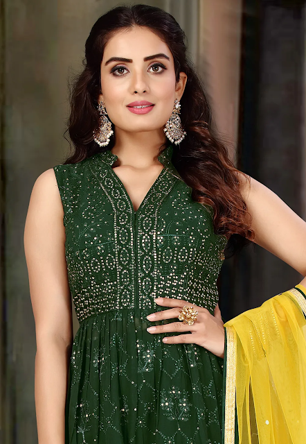 Embroidered Georgette Pakistani Suit in Dark Green - https://punjabidressdesigns.blogspot.com/