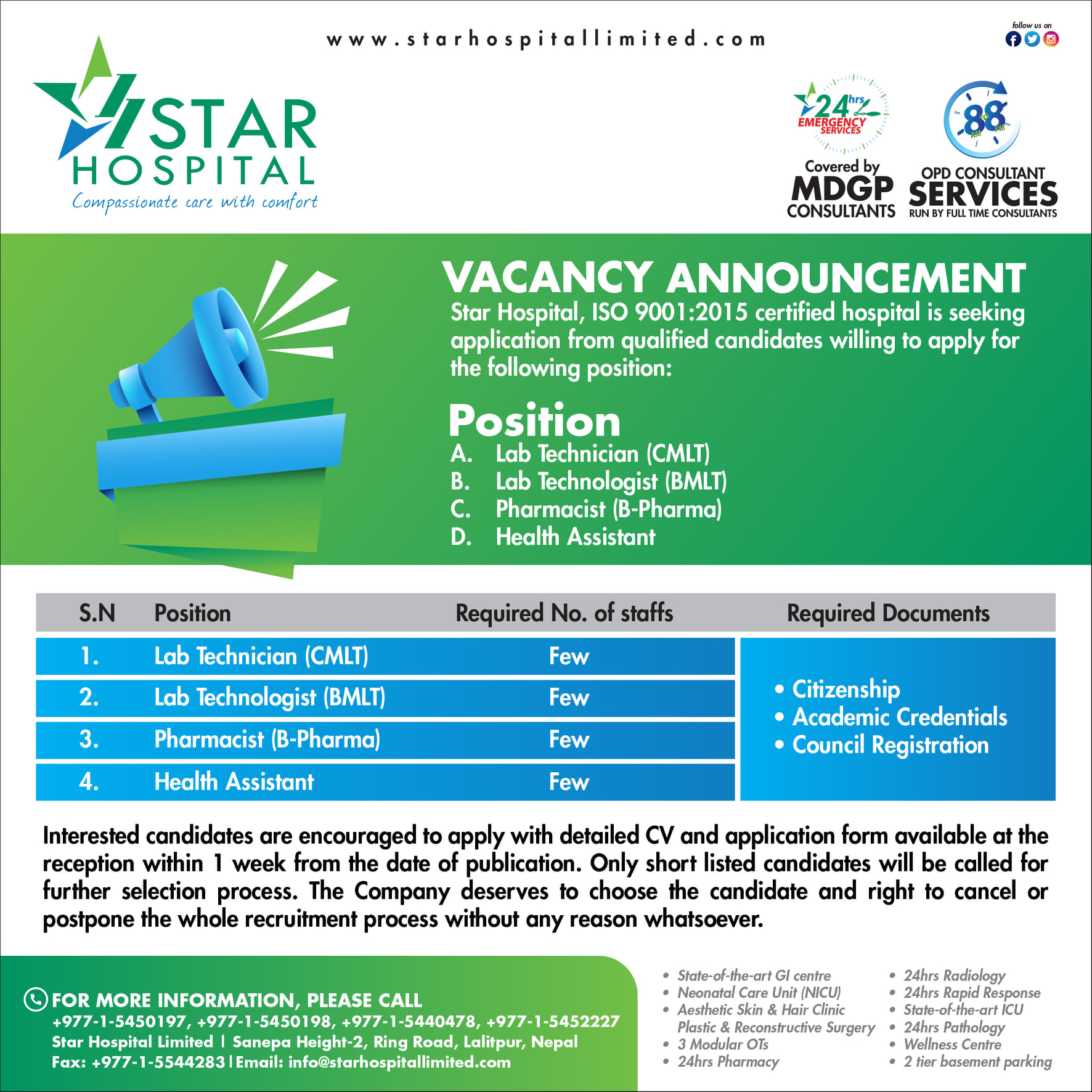Star Hospital Vacancy for Various Post