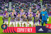 REAL VALLADOLID C. F. Temporada 2021-22. Kike Pérez, Kiko Olivas, Diogo Queirós, Lucas Olaza, Roberto. Anuar, Raúl G. Carnero, Sergio León, Fede San Emeterio, Roque Mesa, Cristo González. REAL VALLADOLID 3 U. D. LAS PALMAS 1. Miércoles 15/12/2021: 20:00 horas. Copa del Rey, 2ª eliminatoria a partido único. Valladolid, estadio José Zorrilla