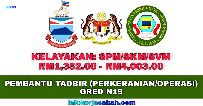 10 KEKOSONGAN JAWATAN PEMBANTU TADBIR (PERKERANIAN/OPERASI) GRED N19 SABAH