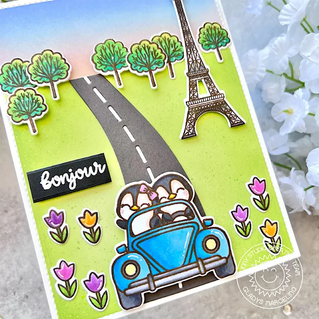 Sunny Studio Stamps: Paris Afternoon Card by Gladys Marcelino (featuring Passionate Penguins, Charming City, Bunnyville)