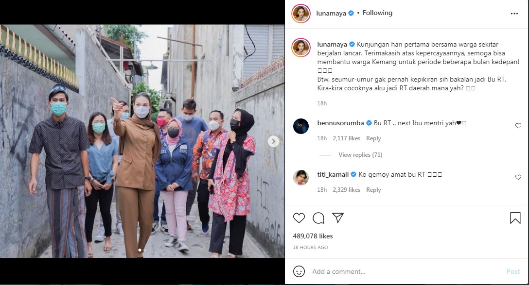 Jadi Ketua RT, Luna Maya Blusukan Pakai Seragam Ala PNS Banjiri Komentar Teman Artis