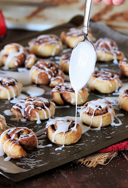 Drizzling Crescent Cinnamon Roll Bites with Glaze Image