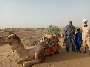 Camel handler Mr Amin, his assistant trainee Ayub  and self at Sam Sand Dunes in Jaisalmer.