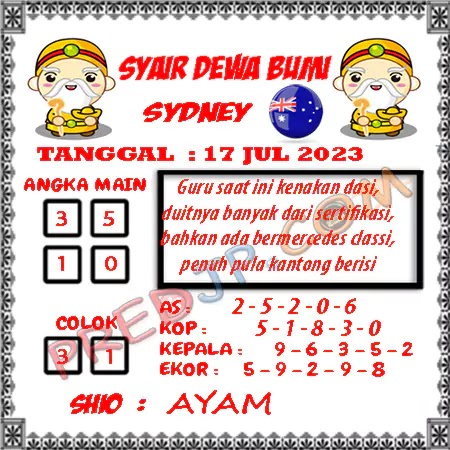 Prediksi Dewa Bumi Sdy Senin 17-Juli-2023