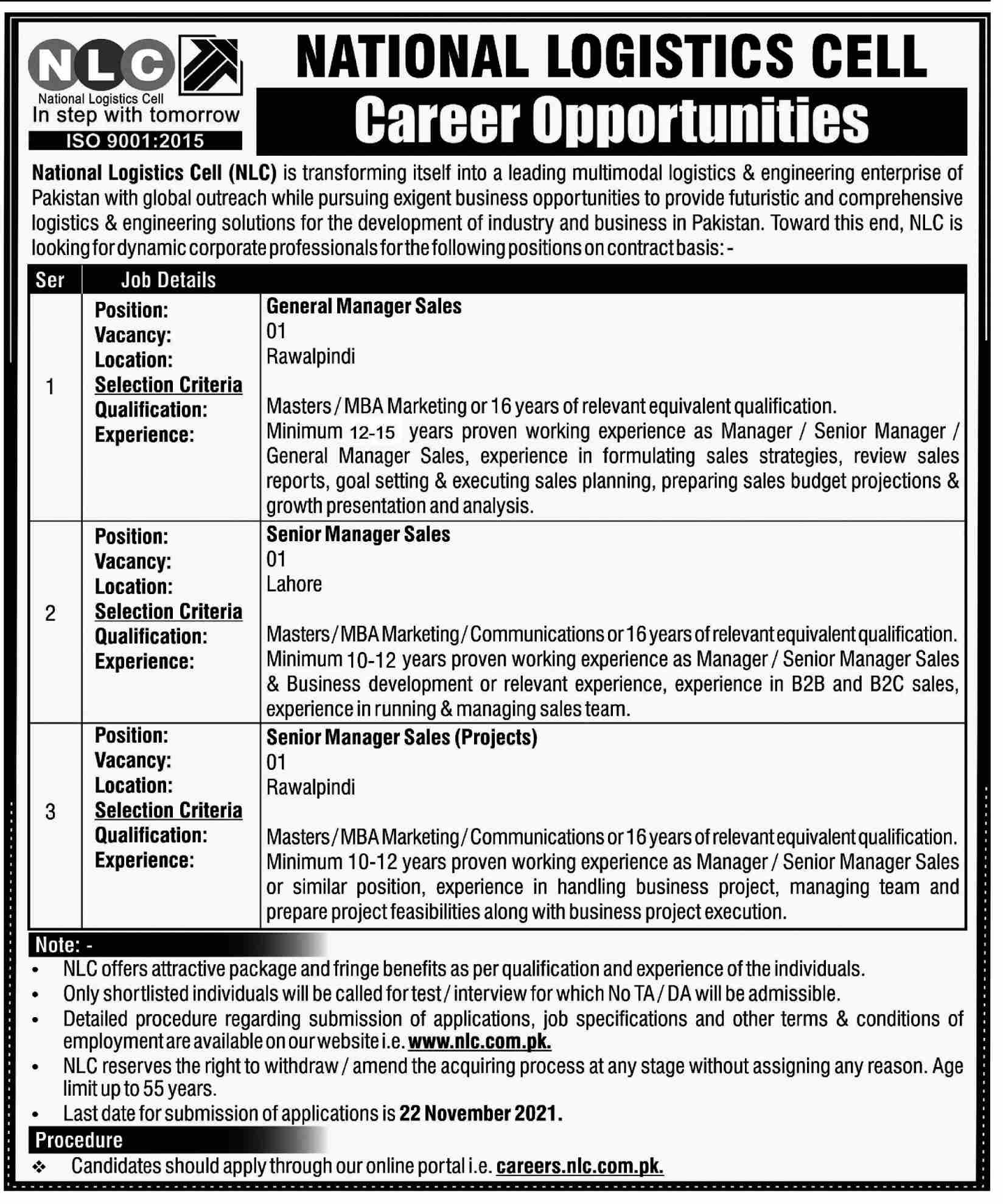 National Logistics Cell NLC jobs Lahore 2021